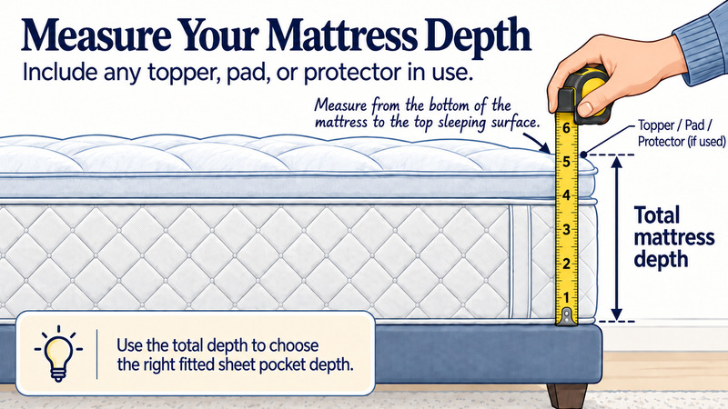 Measuring mattress depth for fitted sheets