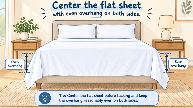 Centered flat sheet with even overhang