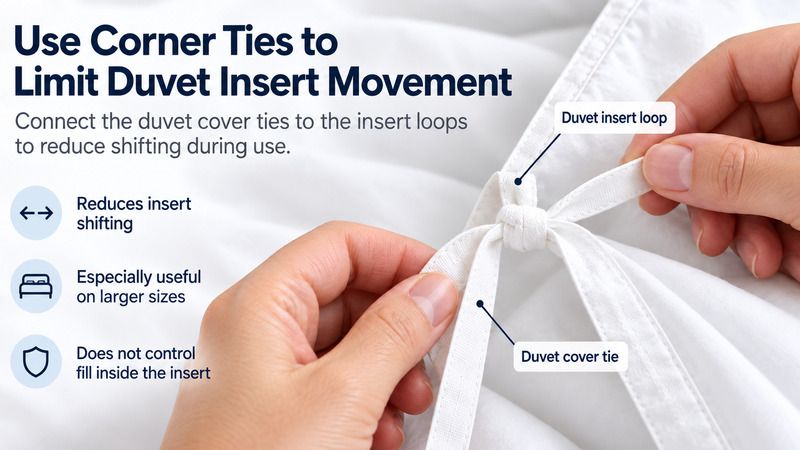 Duvet corner ties securing the insert