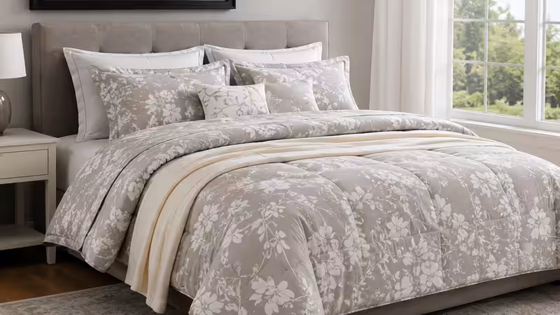 Wholesale floral comforter set displayed in a U.S. bedroom