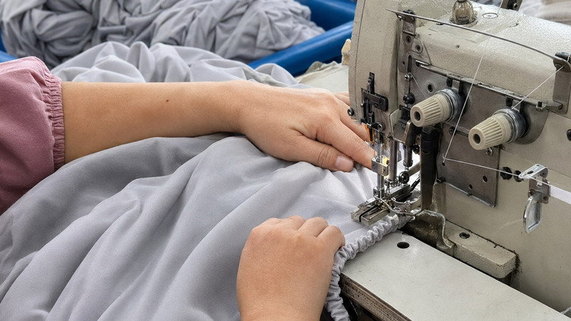 Sewing elastic into a fitted sheet