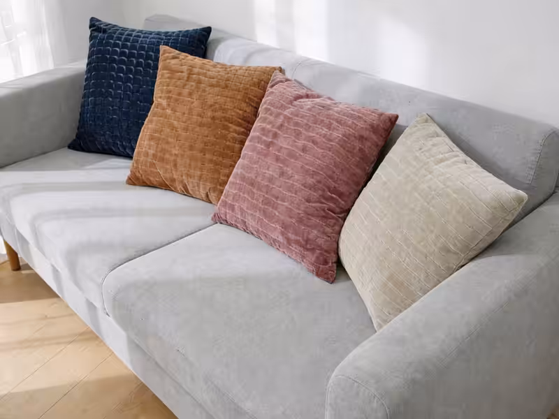 Cushions in Deep Blue, Orange, Burgundy & Beige