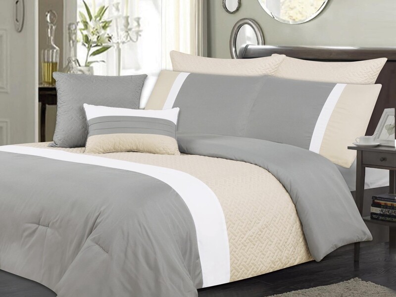 5-Piece Gray & Beige Color Block Comforter Set